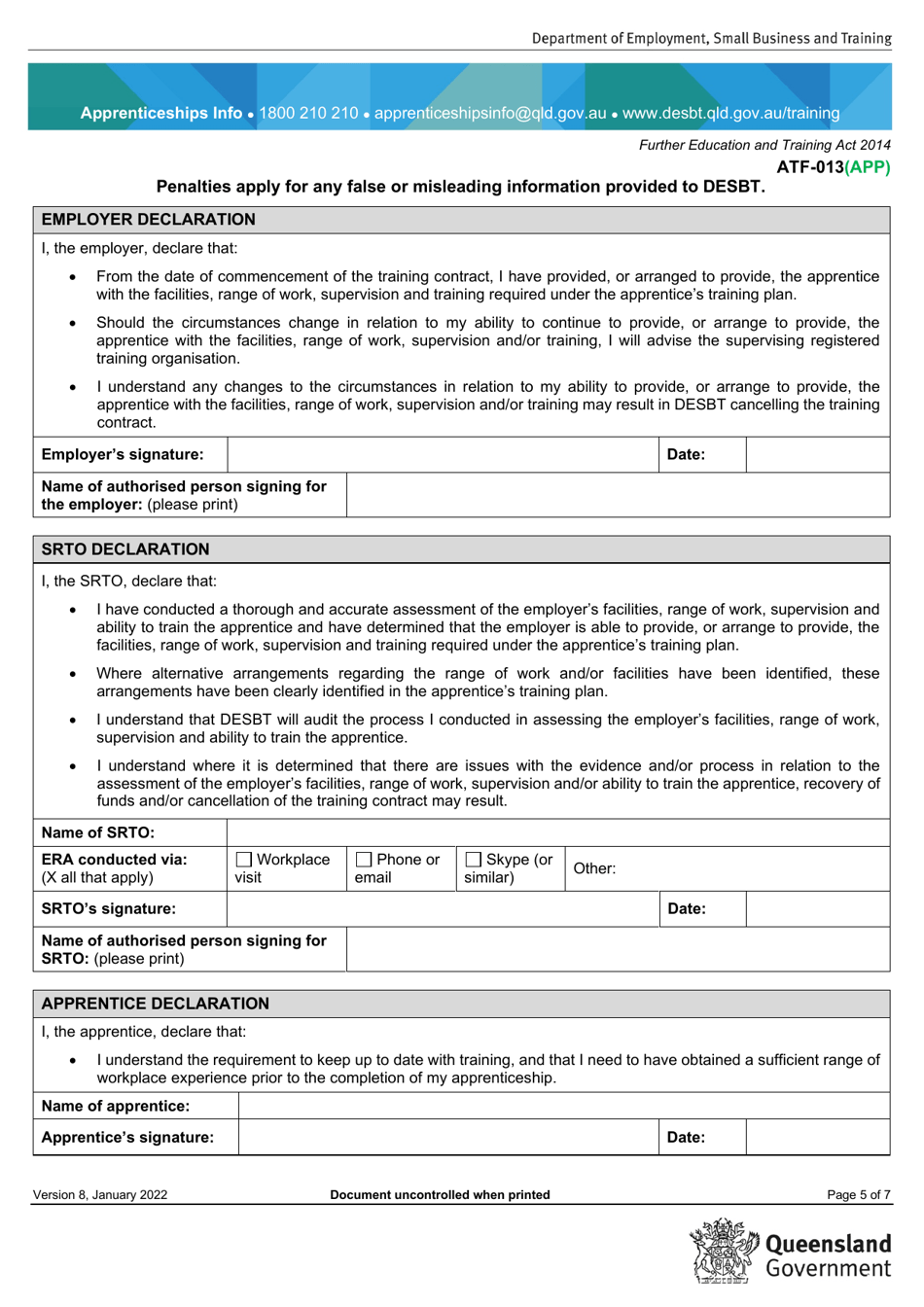 Form ATF-013(APP) Employer Resource Assessment - Apprentice / S - Queensland, Australia, Page 5