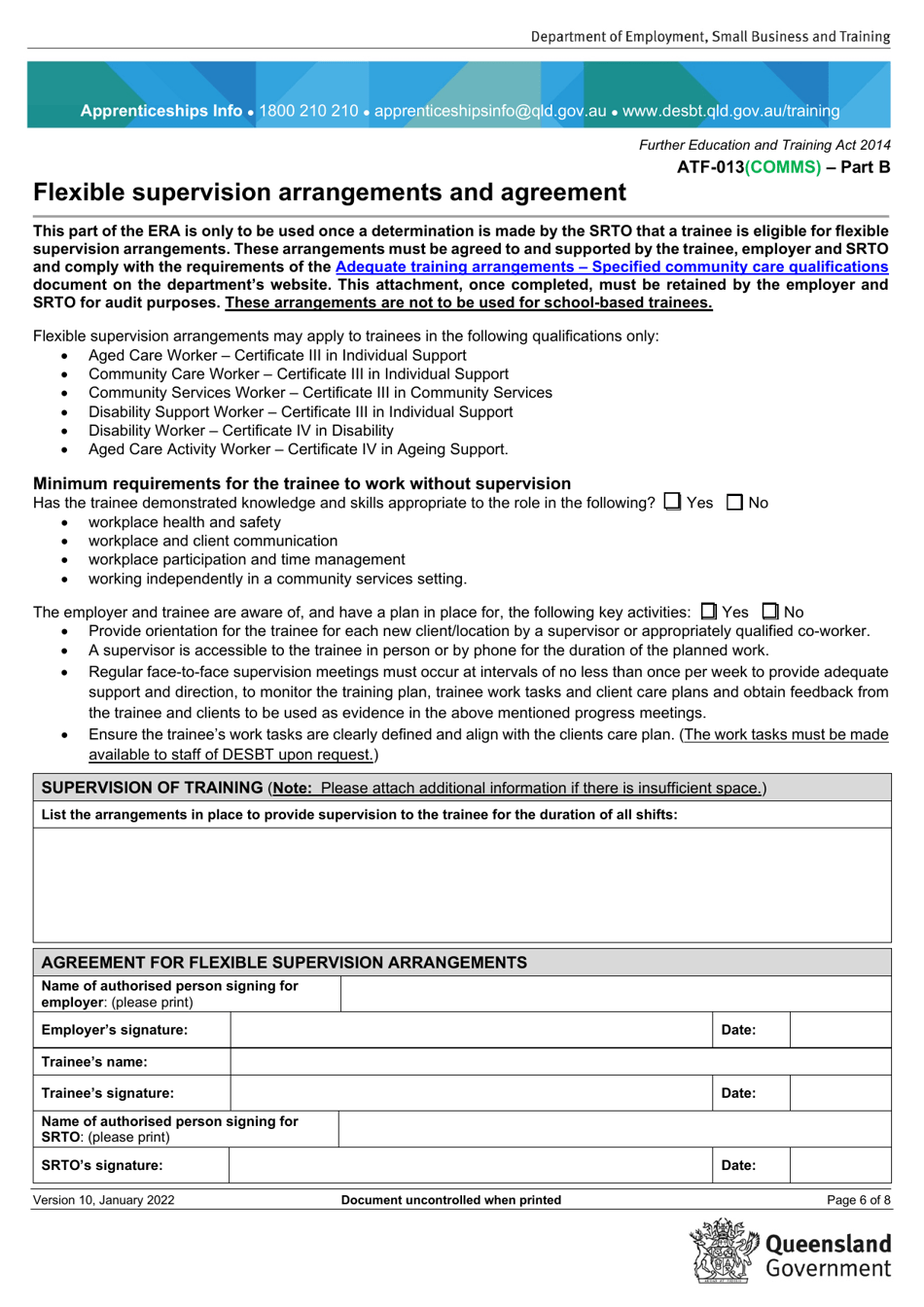 Form ATF-013(COMMS) Employer Resource Assessment - Community Care (Specified) - Queensland, Australia, Page 6