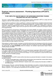 Form ATF-013(PLUMB) Employer Resource Assessment - Plumbing Apprentices (Cpc32413, Cpc32420) - Queensland, Australia