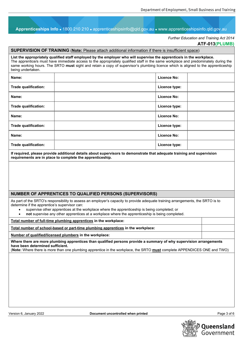 Form ATF-013(PLUMB) Employer Resource Assessment - Plumbing Apprentices (Cpc32413, Cpc32420) - Queensland, Australia, Page 3