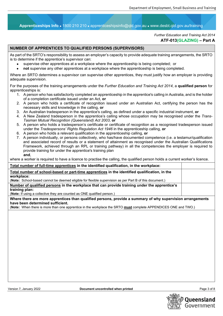 Form ATF-013(GLAZING) Employer Resource Assessment - Automotive Glazing Technology (Specified) - Queensland, Australia, Page 3