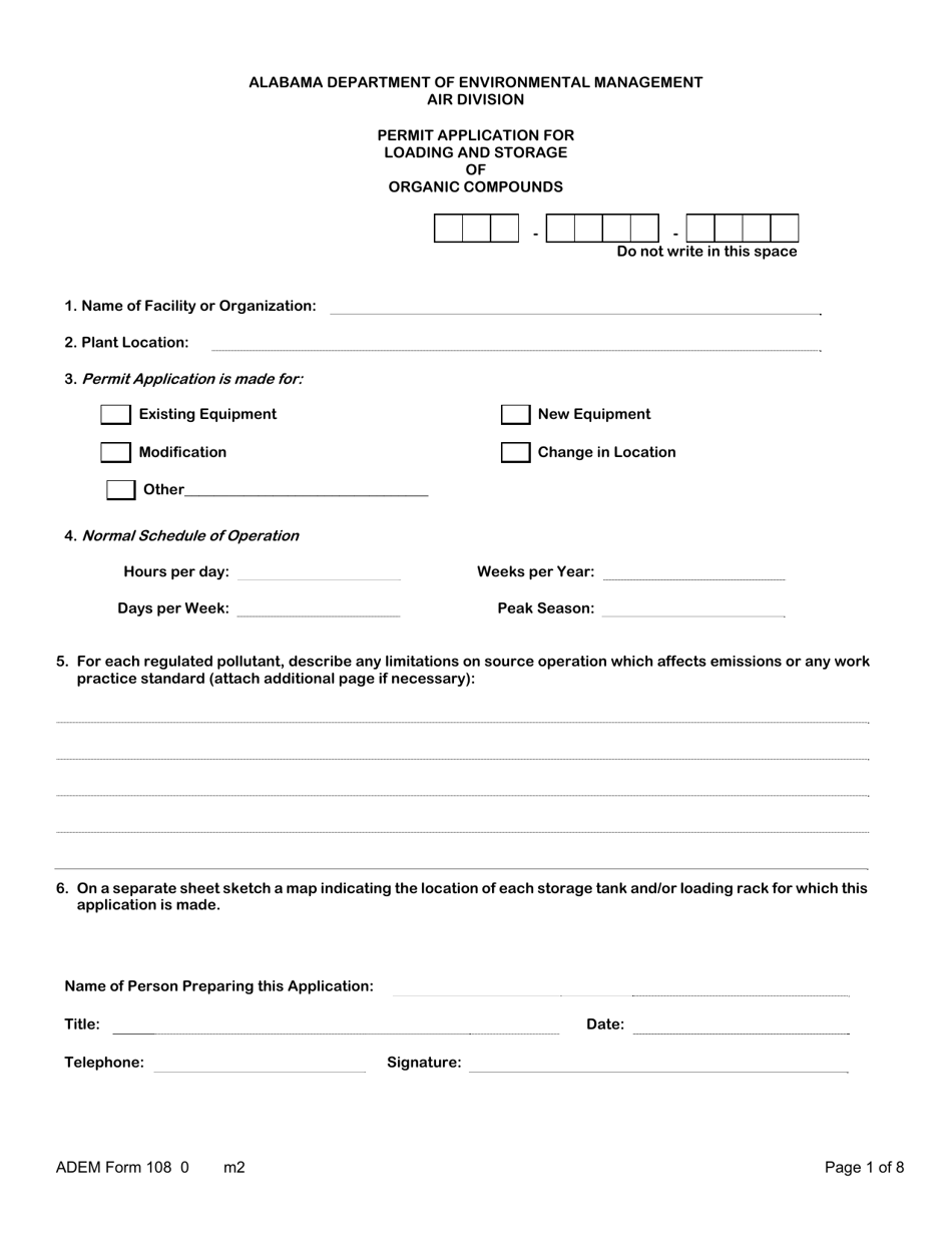 ADEM Form 108 Download Fillable PDF Or Fill Online Permit Application ...