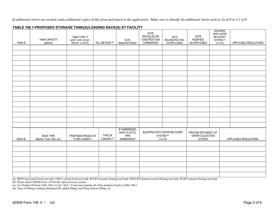 ADEM Form 108 Permit Application for Loading and Storage of Organic Compounds - Alabama, Page 4
