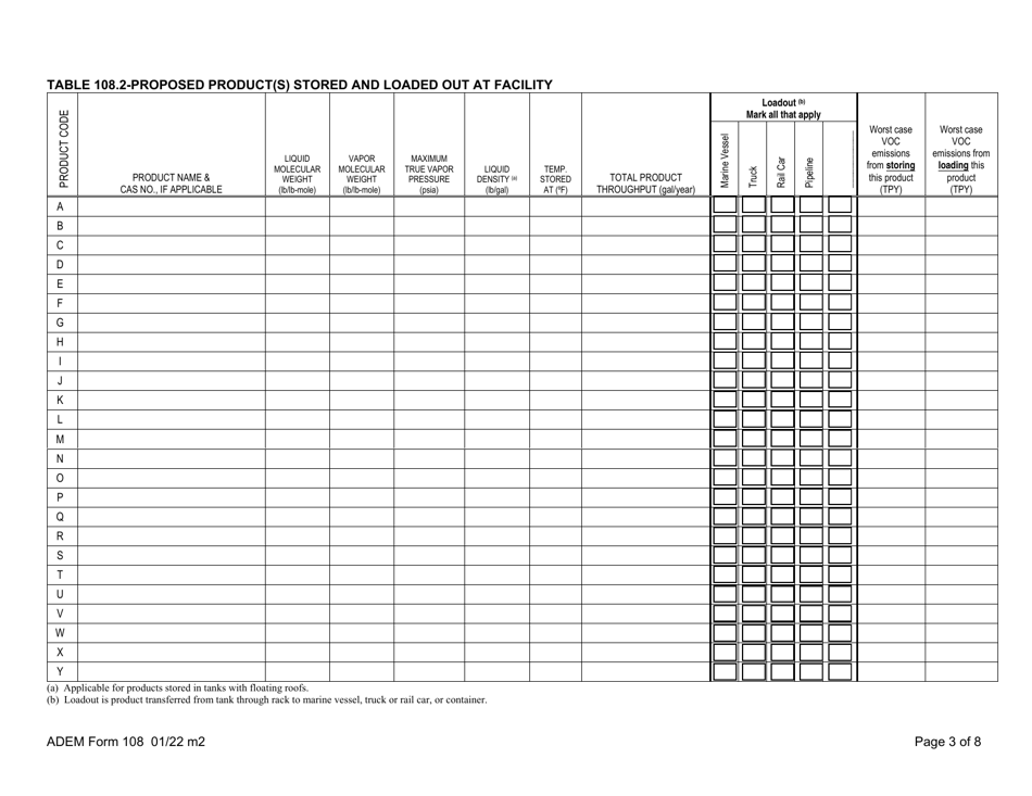 ADEM Form 108 Permit Application for Loading and Storage of Organic Compounds - Alabama, Page 5
