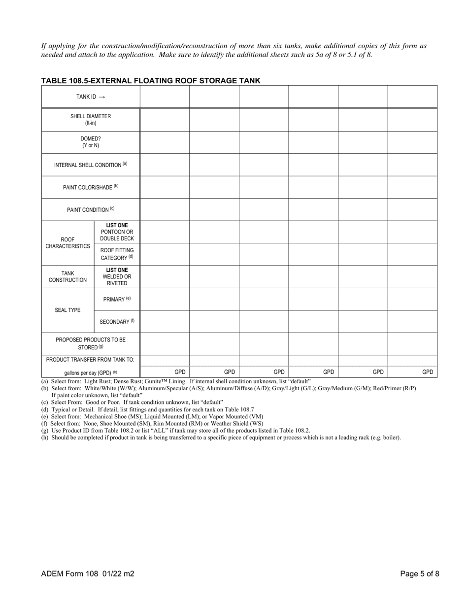 ADEM Form 108 Download Fillable PDF Or Fill Online Permit Application ...