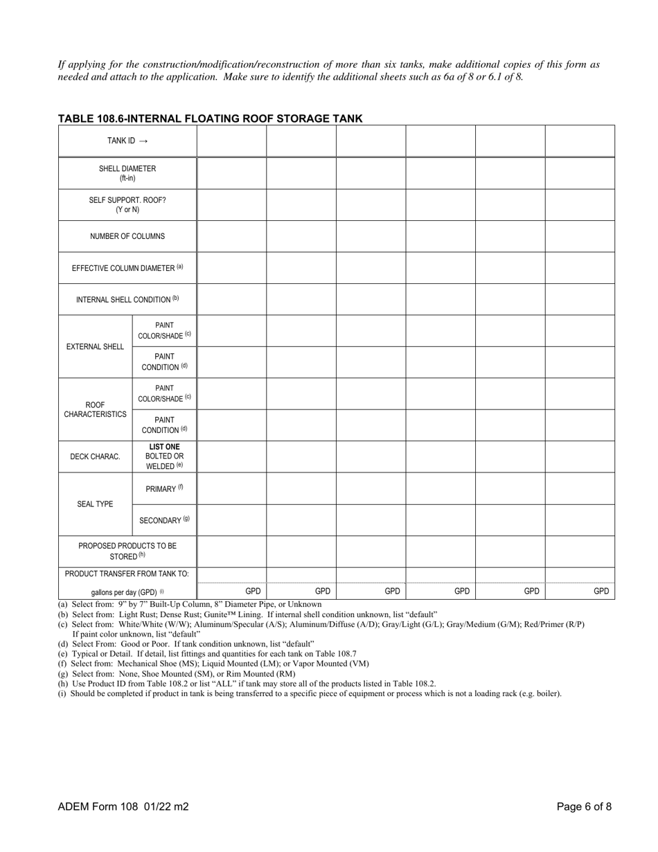 ADEM Form 108 Permit Application for Loading and Storage of Organic Compounds - Alabama, Page 8