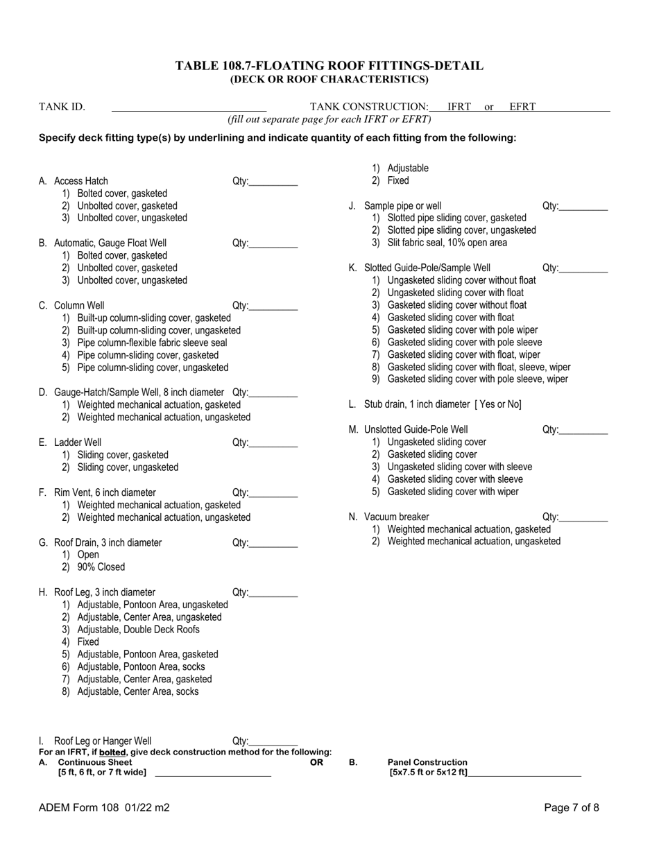 ADEM Form 108 Permit Application for Loading and Storage of Organic Compounds - Alabama, Page 9