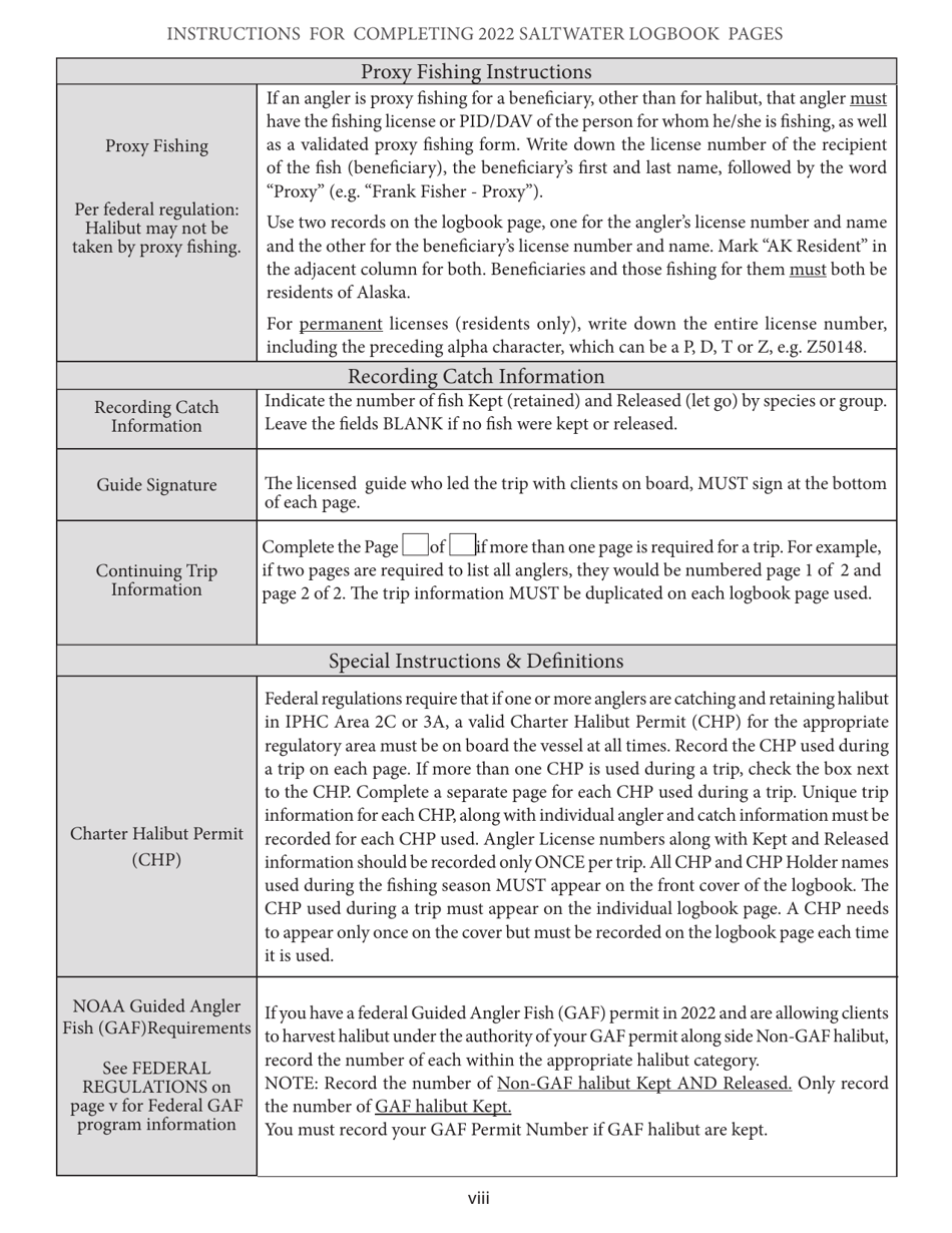 Saltwater Charter Logbook and Vessel Registration - Alaska, Page 10