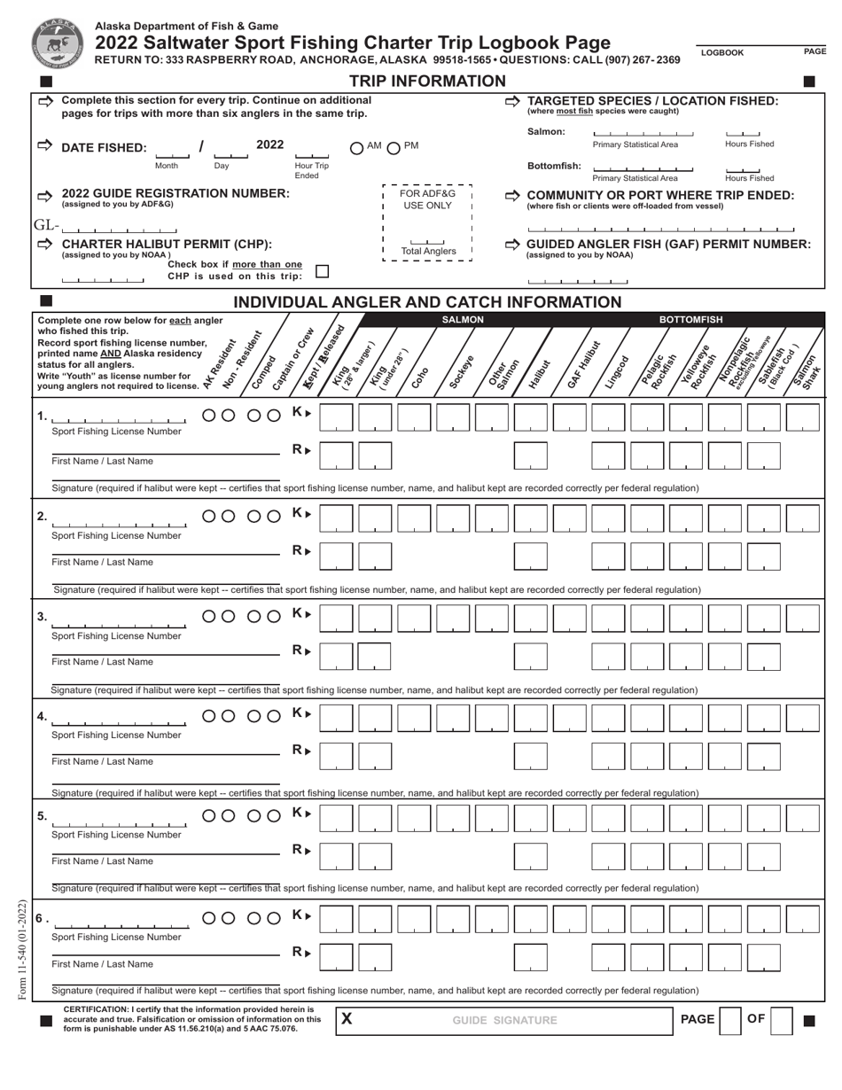 Saltwater Charter Logbook and Vessel Registration - Alaska, Page 12
