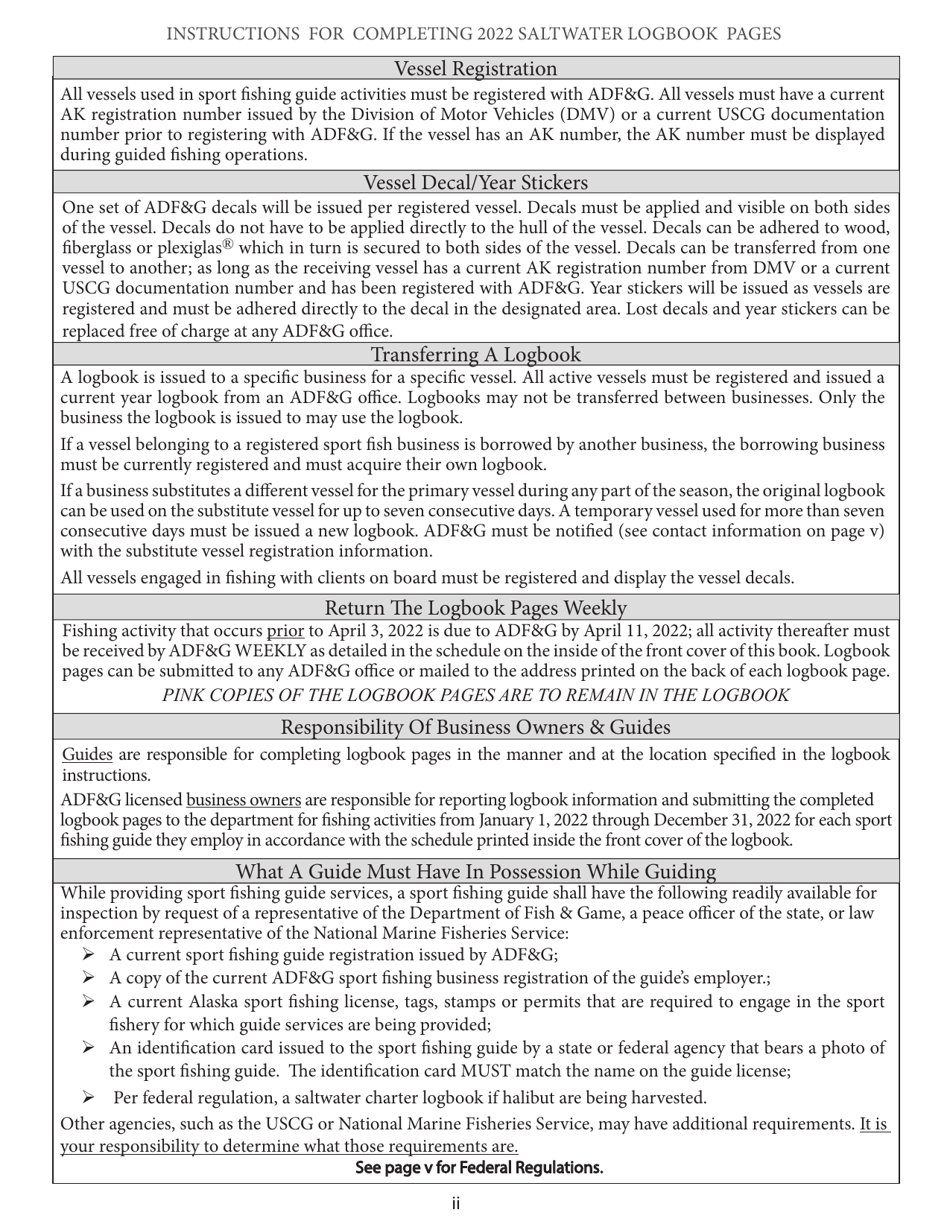 Saltwater Charter Logbook and Vessel Registration - Alaska, Page 4