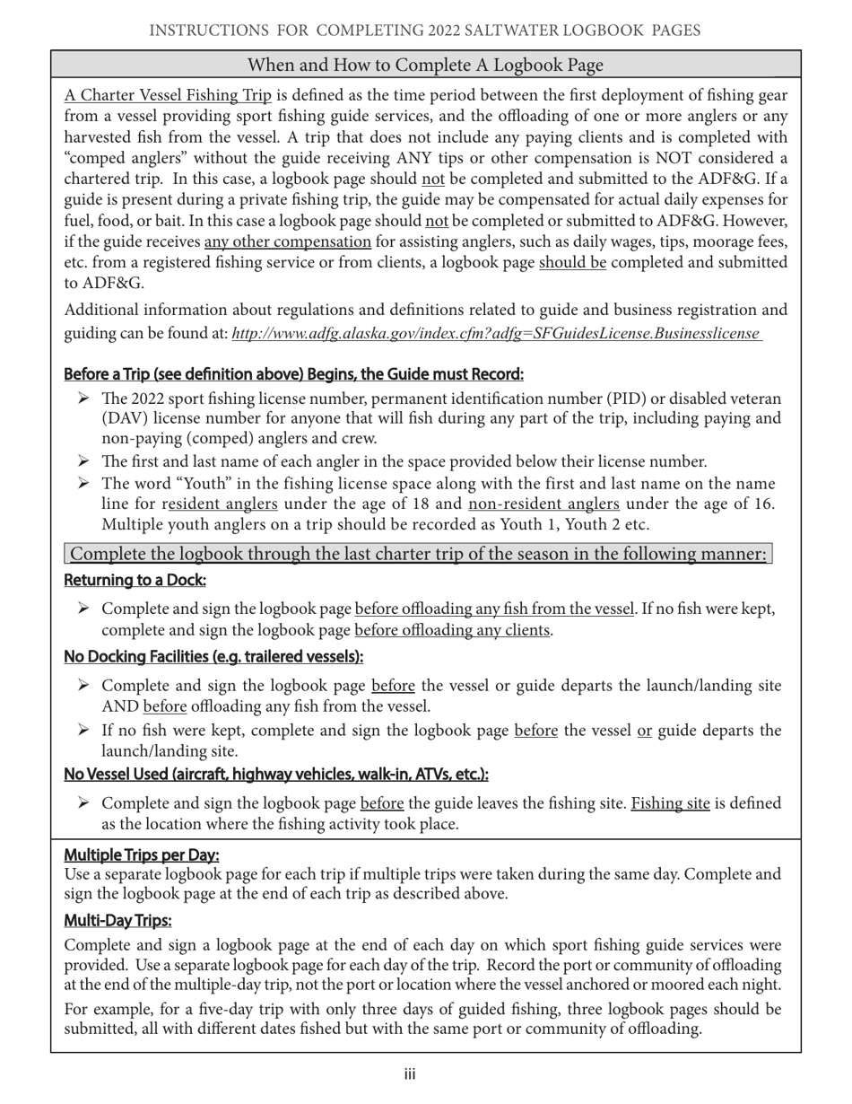 Saltwater Charter Logbook and Vessel Registration - Alaska, Page 5