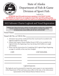 Document preview: Saltwater Charter Logbook and Vessel Registration - Alaska, 2022