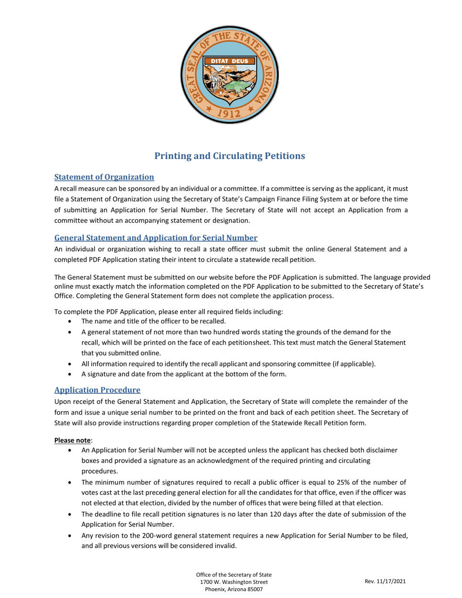 Application for Serial Number - Recall Petition - Arizona, Page 2