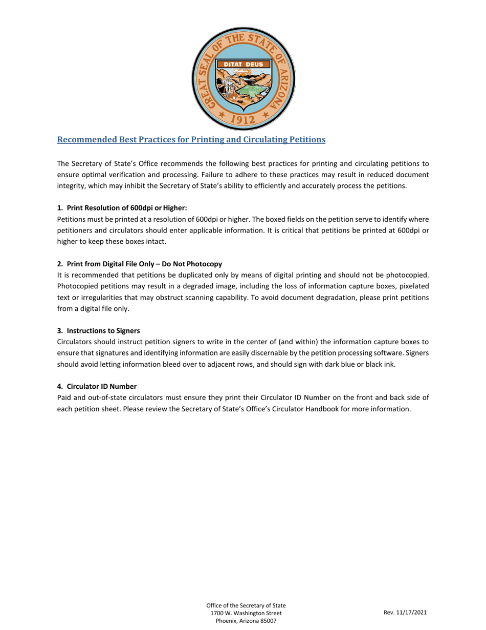 Application for Serial Number - Recall Petition - Arizona, Page 3