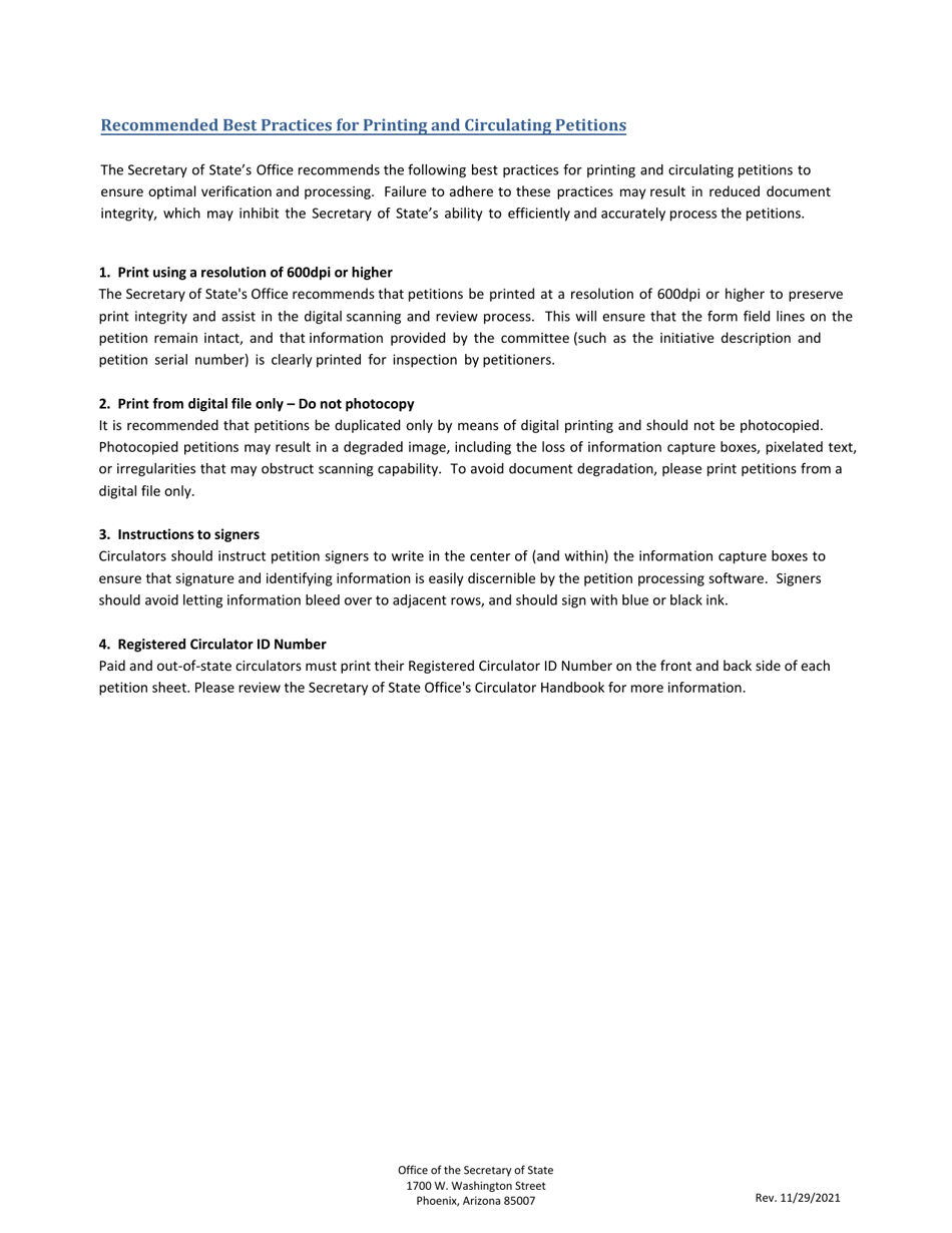 Application for Serial Number - Initiative Petition - Arizona, Page 3