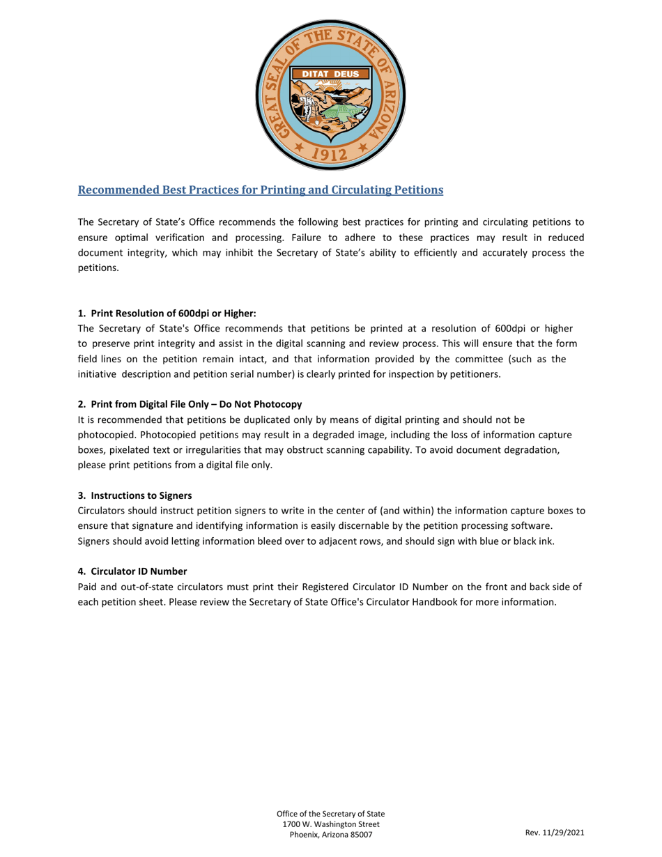 Application for Serial Number - Referendum Petition - Arizona, Page 3