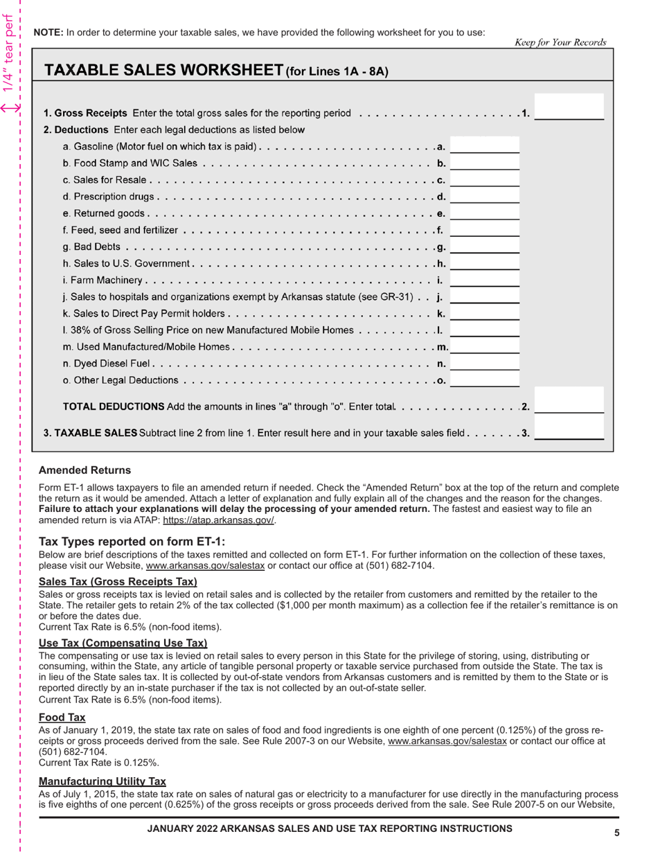Instructions for Form ET-1 Arkansas Excise Tax Return - Arkansas, Page 5