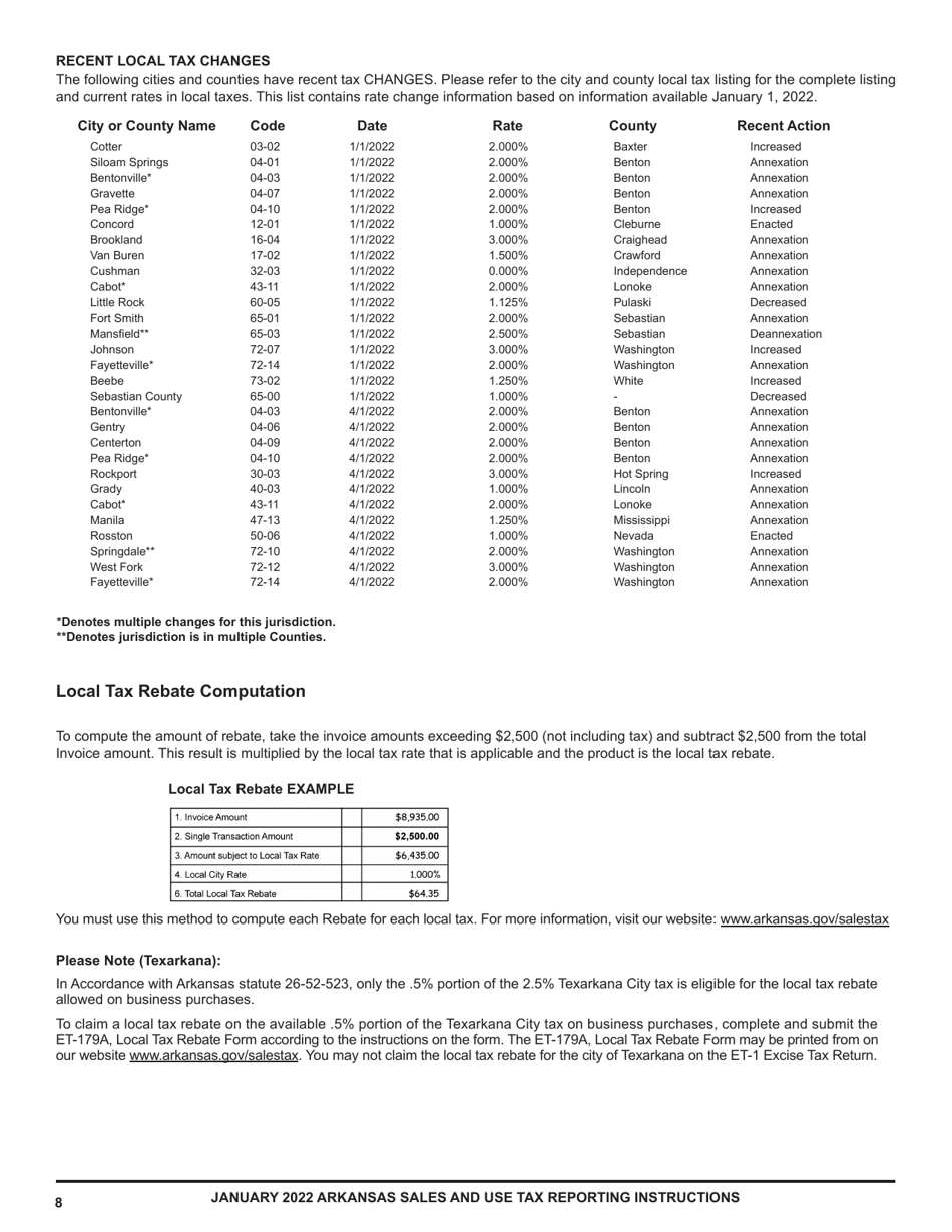 Instructions for Form ET-1 Arkansas Excise Tax Return - Arkansas, Page 8