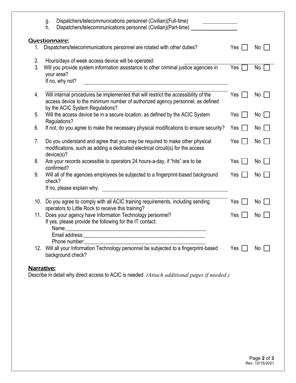 Application for Direct Access to Acic - Arkansas, Page 2
