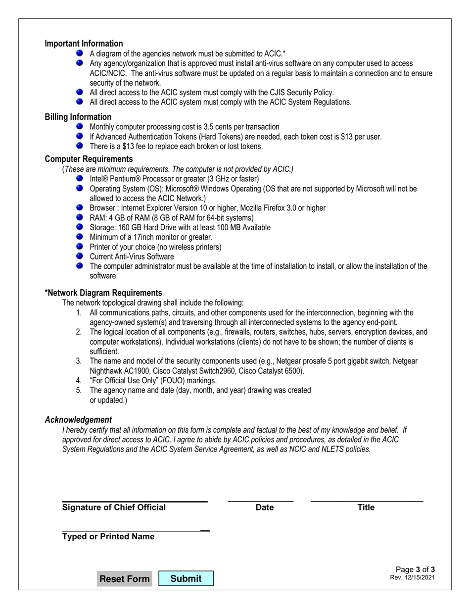 Application for Direct Access to Acic - Arkansas, Page 3