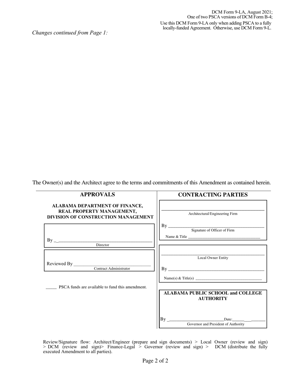 DCM Form 9-LA Amendment to Agreement Between Owner and Architect Adding the Alabama Public School  College Authority as Co-owner - Alabama, Page 2