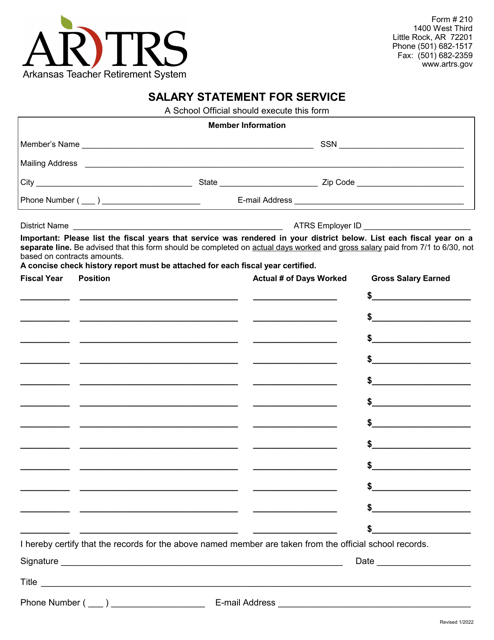 Form 210 Salary Statement for Service - Arkansas