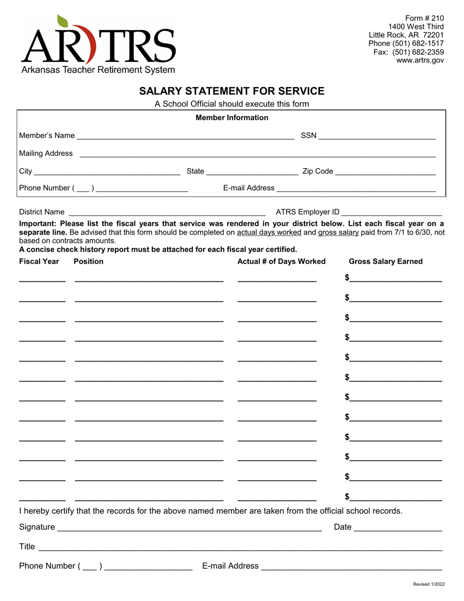 Form 210 Download Printable PDF or Fill Online Salary Statement for