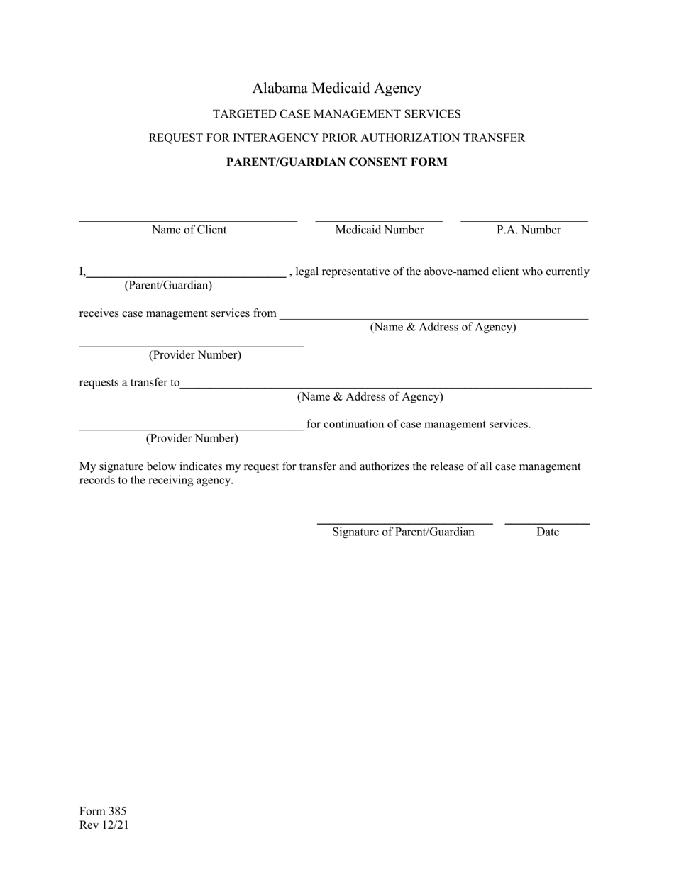 Form 385 Parent/Guardian Consent Form - Alabama, Page 1