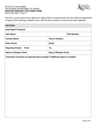 Form CDA1032 Disaster Request for Funds Form - California