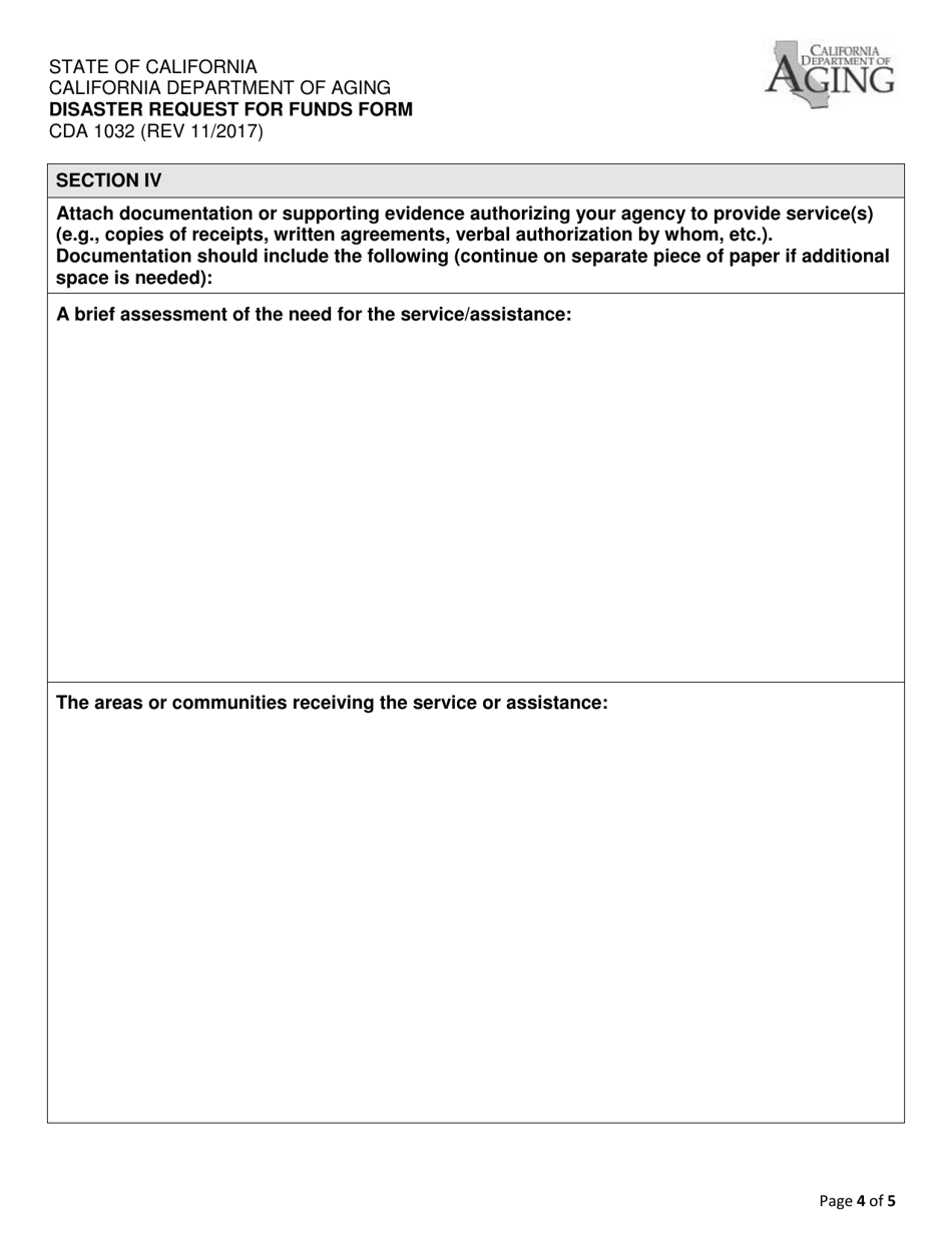 Form CDA1032 Disaster Request for Funds Form - California, Page 4