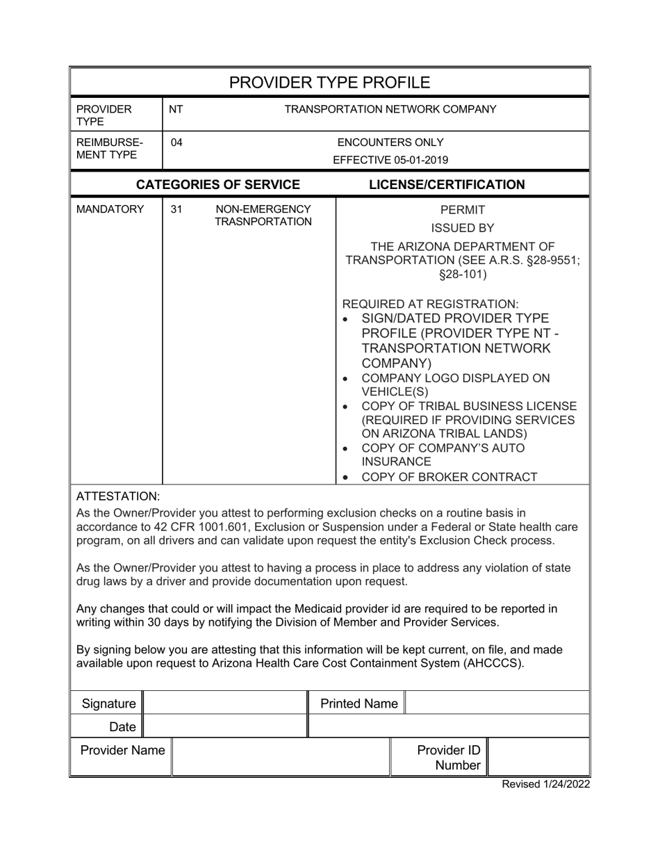 Provider Type Profile - Transportation Network Company - Arizona, Page 1