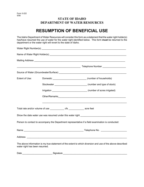 Form 3-222 Resumption of Beneficial Use - Idaho