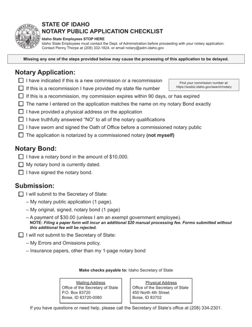 Notary Public Application - Idaho Download Pdf