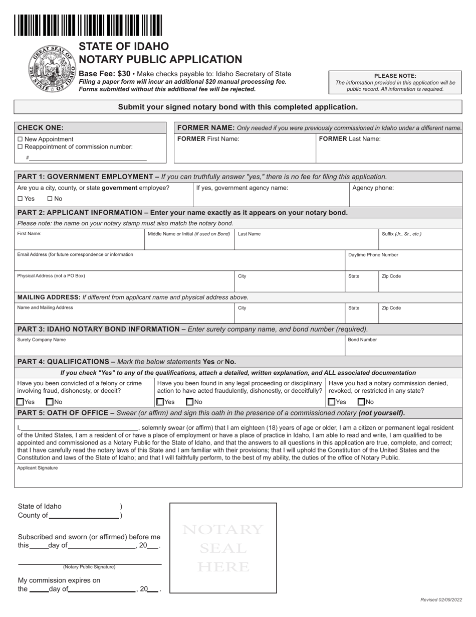Idaho Notary Public Application Fill Out, Sign Online and Download