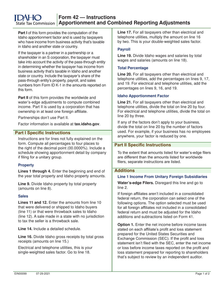 Form 42 (EFO00029) Apportionment and Combined Reporting Adjustments - Idaho, Page 2