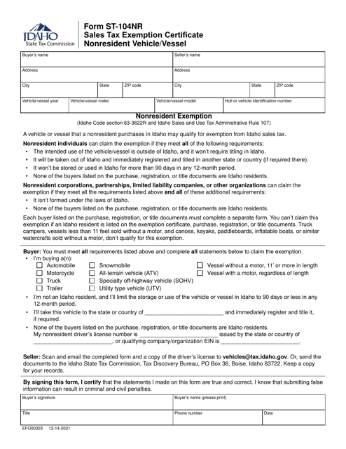 Form ST-104NR (EFO00303)  Printable Pdf