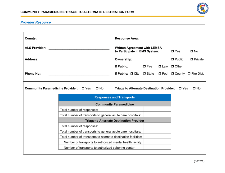 Community Paramedicine / Triage to Alternate Destination Annex Form - California, Page 2