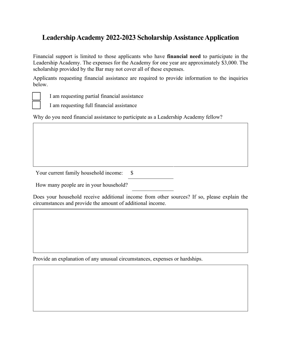 Leadership Academy Scholarship Assistance Application - Florida, Page 1