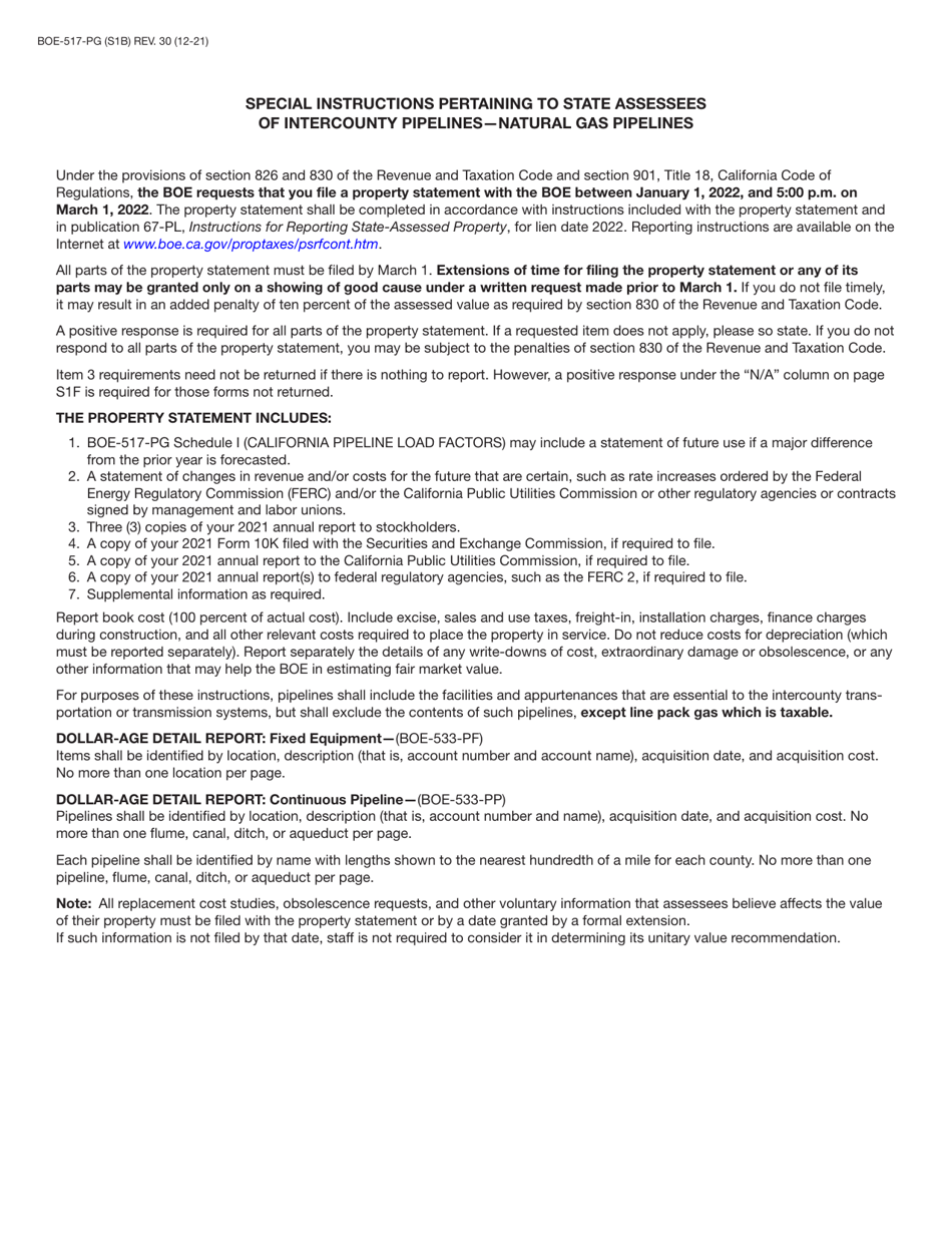 Form BOE-517-PG Property Statement - Intercounty Pipelines - Natural Gas Pipelines - California, Page 2