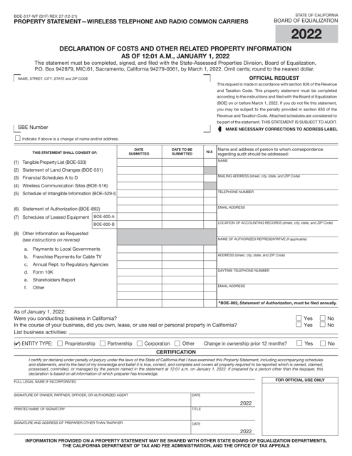 Form BOE-517-WT 2022 Printable Pdf