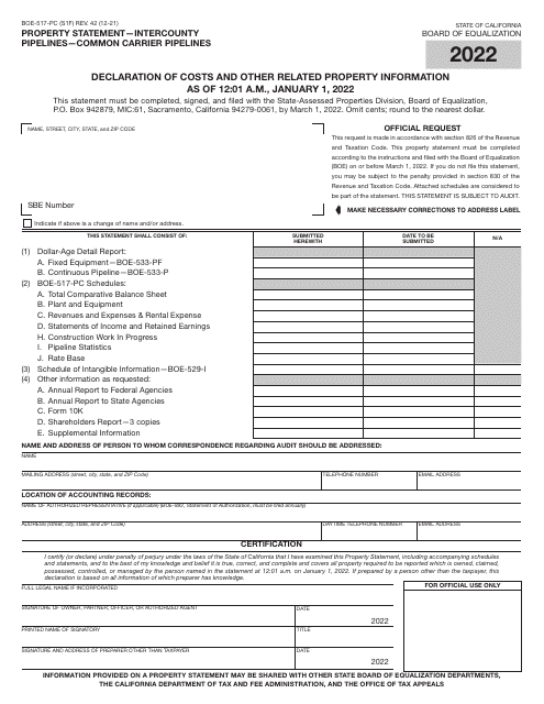 Form BOE-517-PC 2022 Printable Pdf