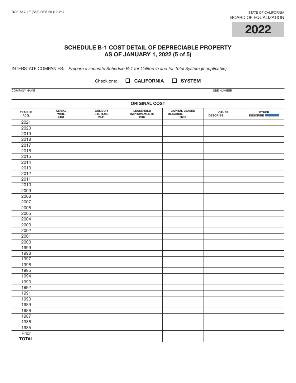 Form BOE-517-LE Property Statement - Local Exchange Telephone Companies - California, Page 9