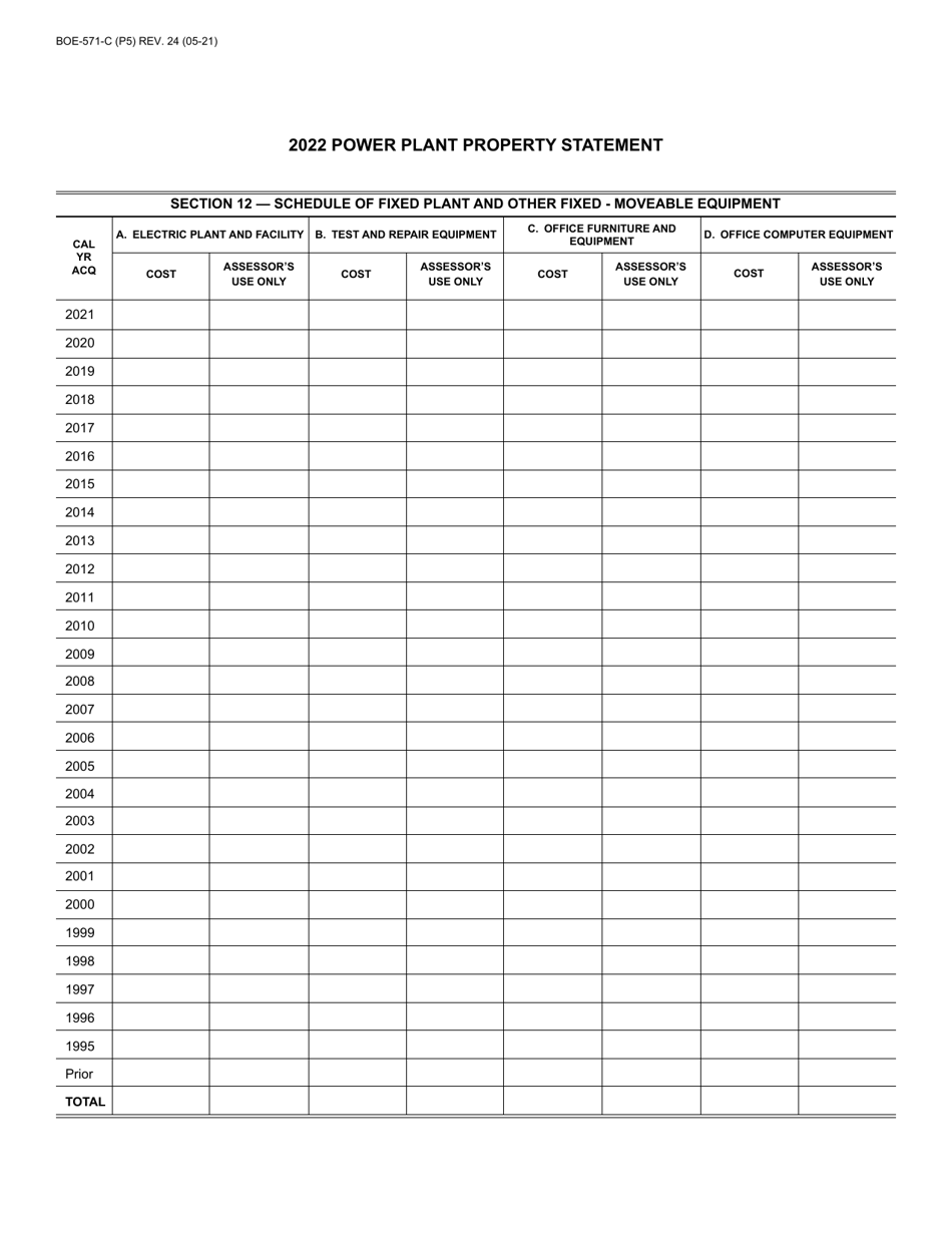 Form BOE-571-C Power Plant Property Statement - Sample - California, Page 5