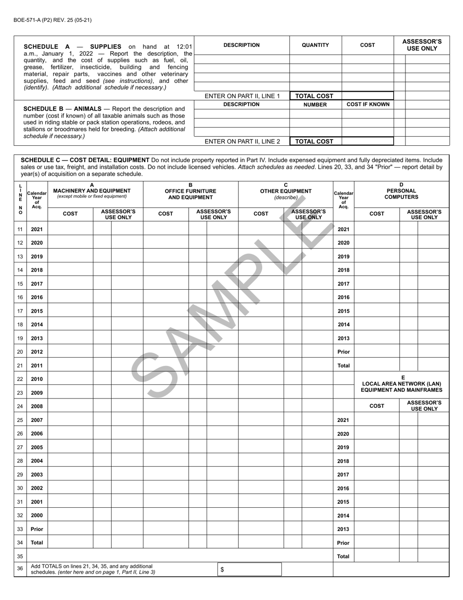 Form BOE-571-A Agricultural Property Statement - Sample - California, Page 2