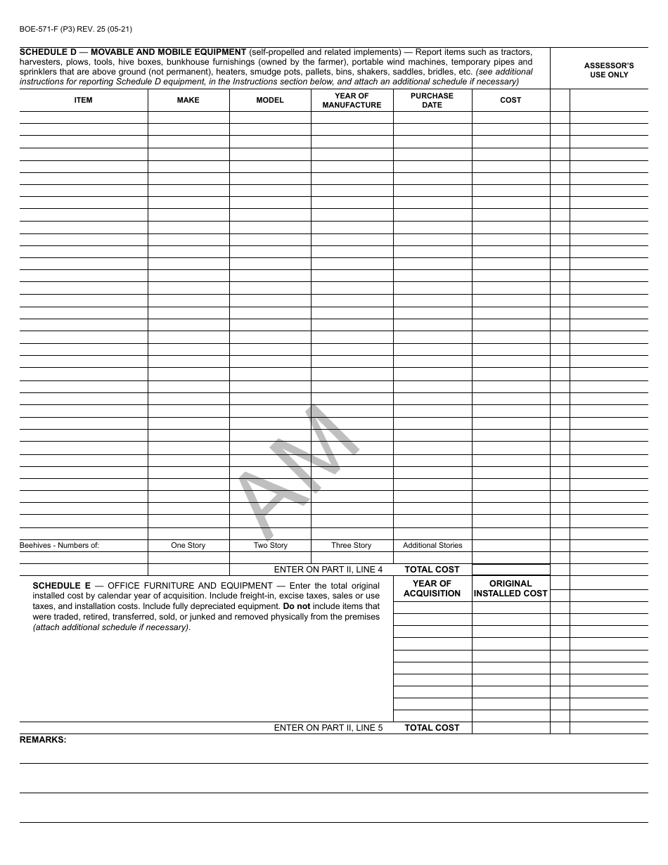 Form BOE-571-F Agricultural Property Statement - Sample - California, Page 3