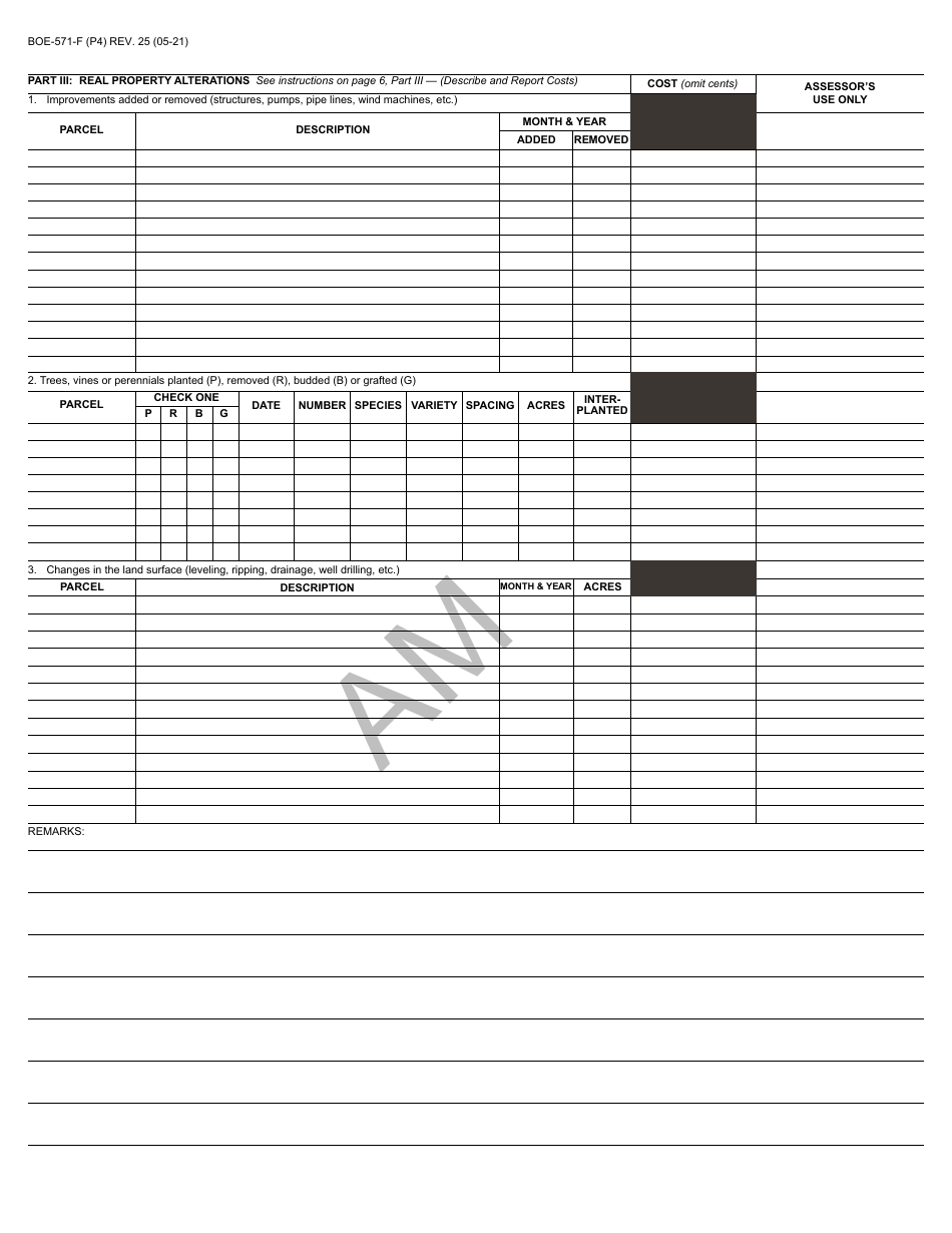 Form BOE-571-F Agricultural Property Statement - Sample - California, Page 4