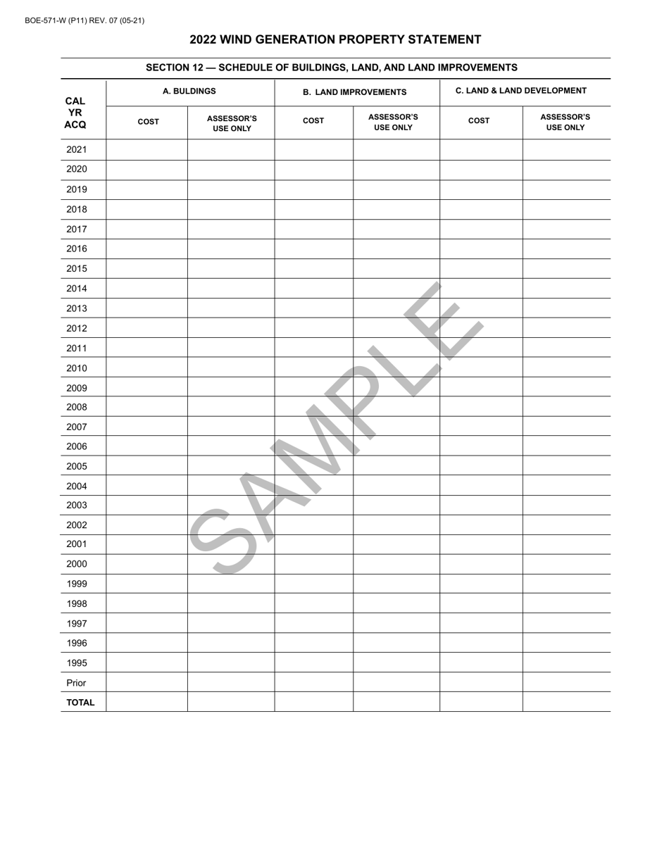 Form BOE-571-W Wind Generation Property Statement - Sample - California, Page 11