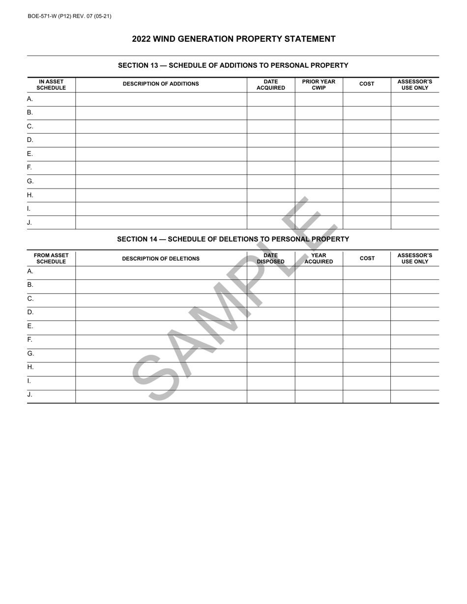Form BOE-571-W Wind Generation Property Statement - Sample - California, Page 12