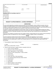 Document preview: Form RA-025 Request to Appear Remotely - Juvenile Dependency - California