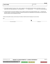 Form RA-025 Request to Appear Remotely - Juvenile Dependency - California, Page 2